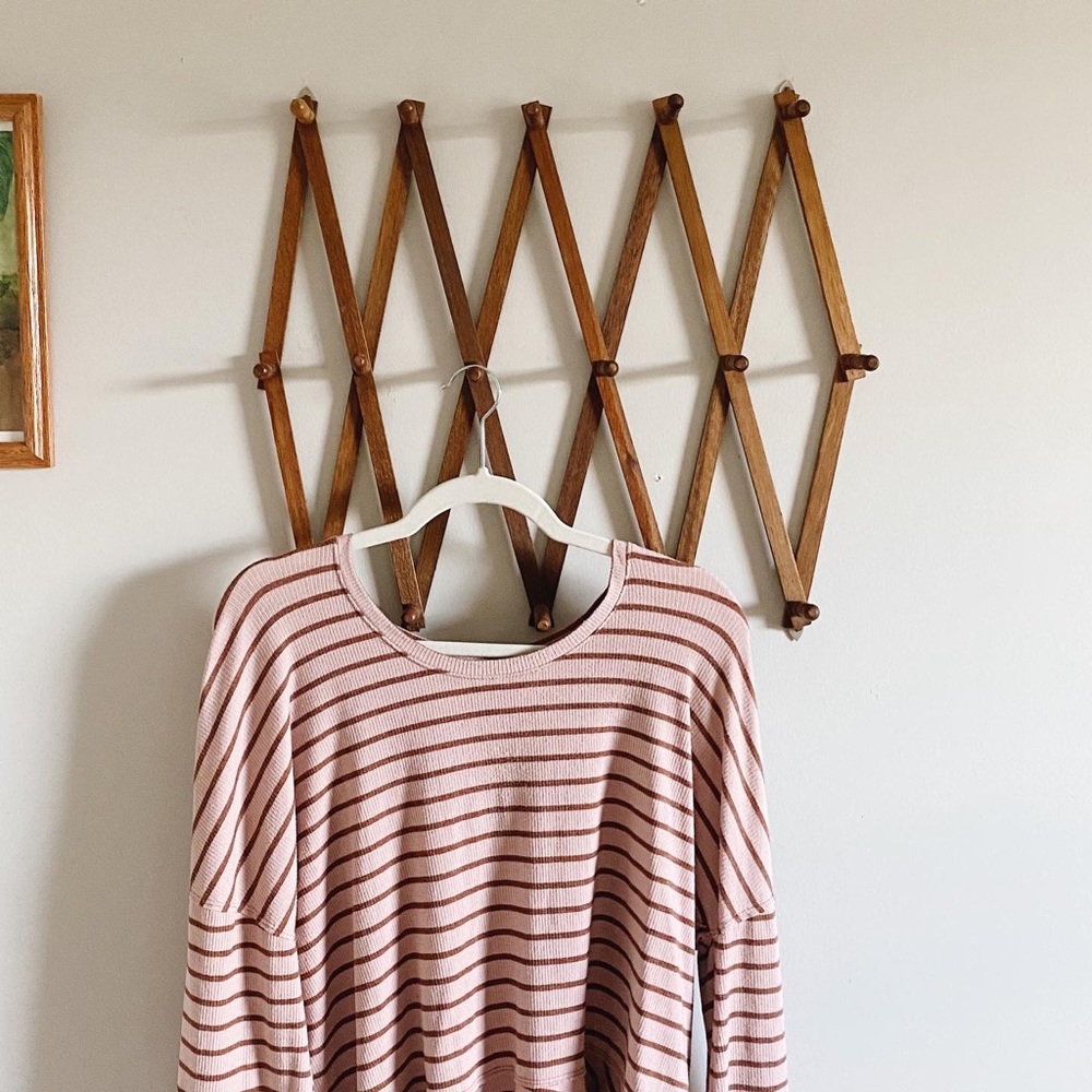 Free People pink maroon king sleeve striped top